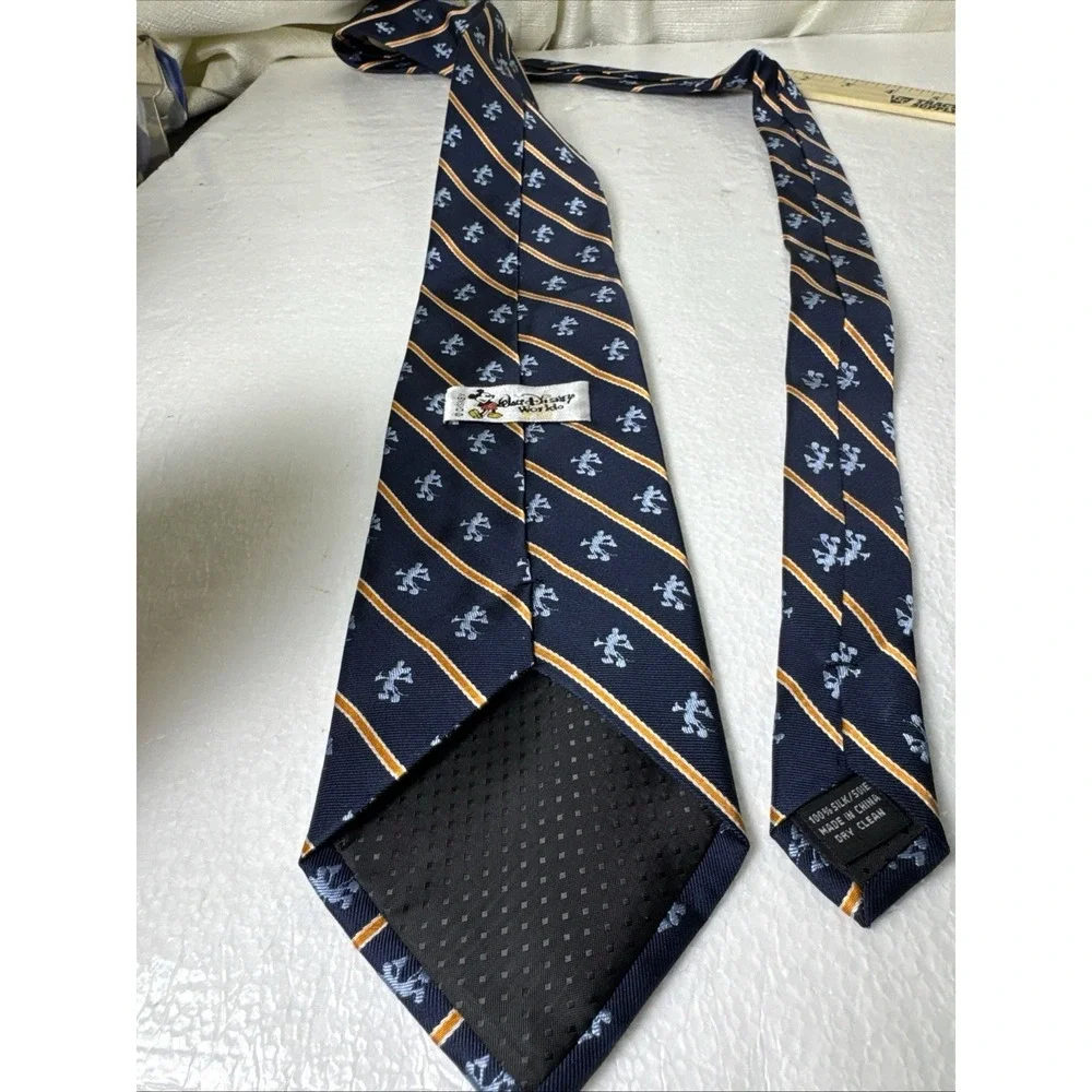 Vintage Walt Disney World~Navy/Orange Striped ‎ Mickey Mouse Silk Tie